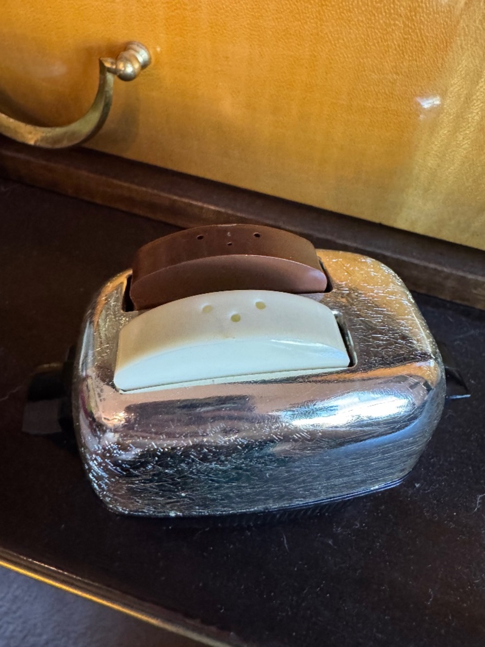 Vintage chrome toaster salt and pepper shaker